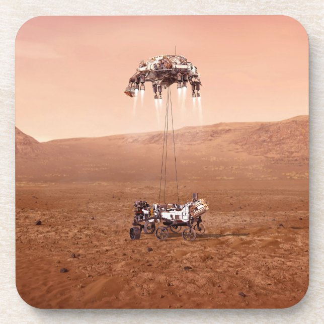 The Perseverance Rover Landing Safely On Mars. Beverage Coaster (Front)