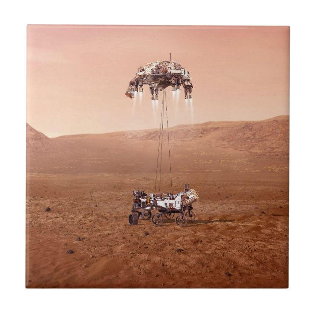 The Perseverance Rover Landing Safely On Mars. Ceramic Tile (Front)