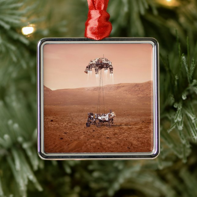 The Perseverance Rover Landing Safely On Mars. Metal Ornament (Tree)