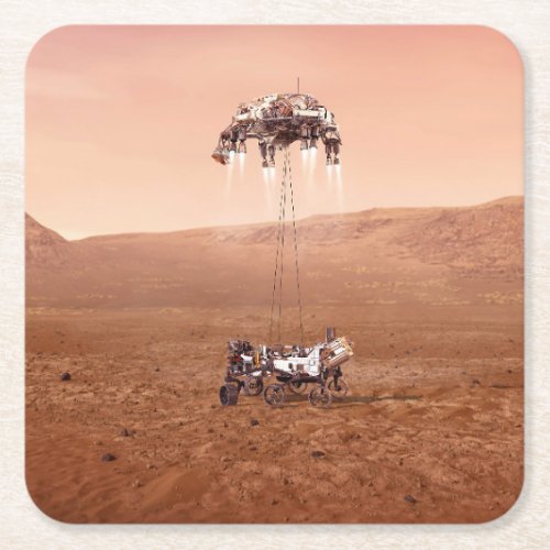 The Perseverance Rover Landing Safely On Mars Square Paper Coaster