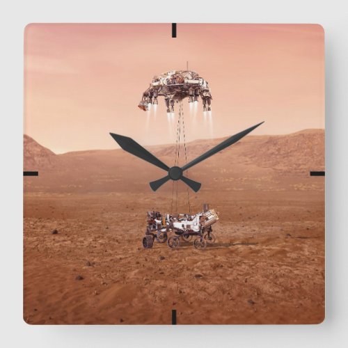 The Perseverance Rover Landing Safely On Mars Square Wall Clock