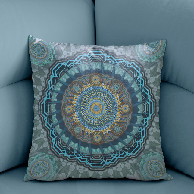 The Persian's gyrate psychedelic eyes' mandala  Throw Pillow (Creator Uploaded)