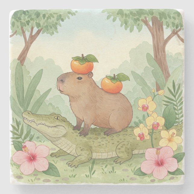 The Persimmon and the Pals Stone Coaster (Front)