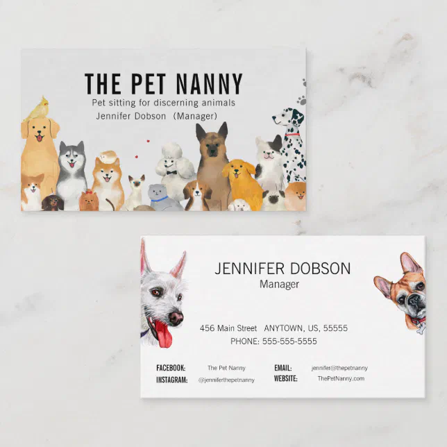 The Pet Nanny...Pet sitting Dog Business Card | Zazzle