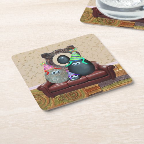 The Pet Rock Family Square Paper Coaster