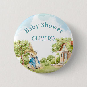The Peter The Rabbit Boy Blue Baby Shower Button