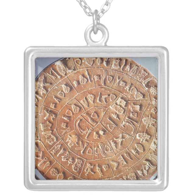 The Phaistos Disc, with unknown significance Silver Plated Necklace (Front)