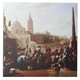 The Piazza del Popolo in Rome by Johannes Lingelba Ceramic Tile