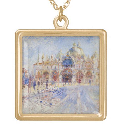 The Piazza San Marco Venice 1881 oil on canvas Gold Plated Necklace