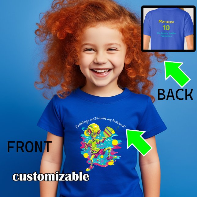The Pickleball Alien Takeover T-Shirt (Cute and funny kidn pickleball t shirt with alien playing pickleball,  custom text on both sides)