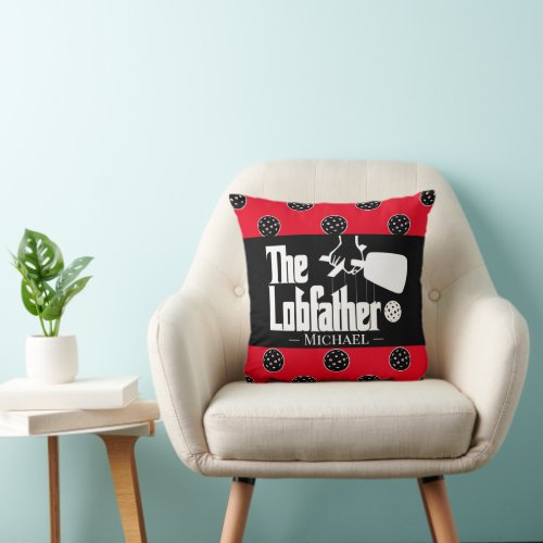 The Pickleball Lobfather Movie Red Black White Throw Pillow