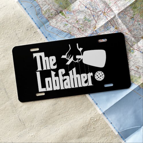 The Pickleball Lobfather Movie White on Black License Plate