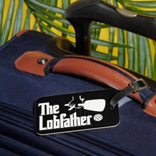 The Pickleball Lobfather Movie White on Black Luggage Tag