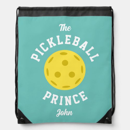 The Pickleball Prince Cute Fun Type Aqua Yellow Drawstring Bag