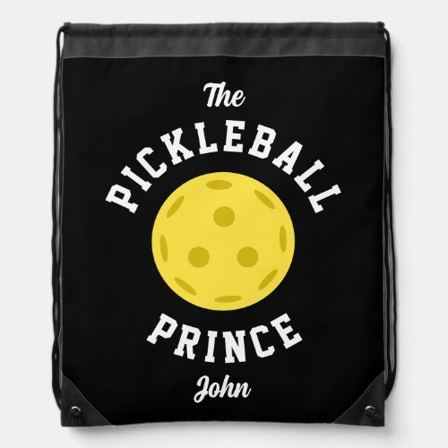 The Pickleball Prince Cute Fun Type Black Yellow Drawstring Bag