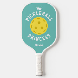 The Pickleball Princess Cute Fun Type Aqua Yellow Paddle