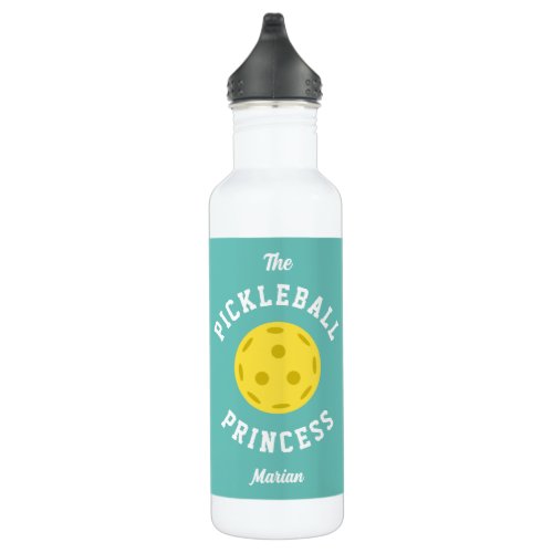 The Pickleball Princess Cute Fun Type Aqua Yellow Stainless Steel Water Bottle
