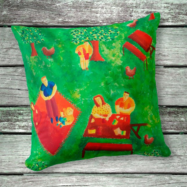 The Picnic Contemporary Art Acrylic Painting Throw Pillow (Creator Uploaded)