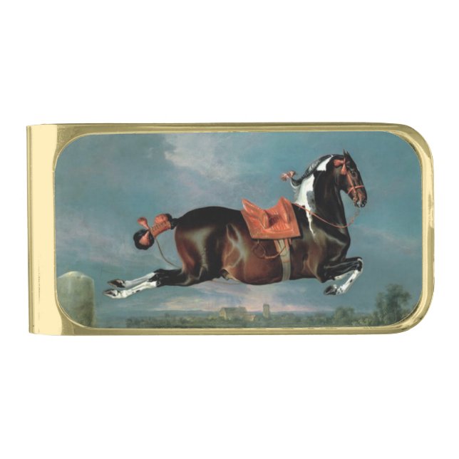 The Piebald Horse "Cehero' Rearing Gold Finish Money Clip (Front)