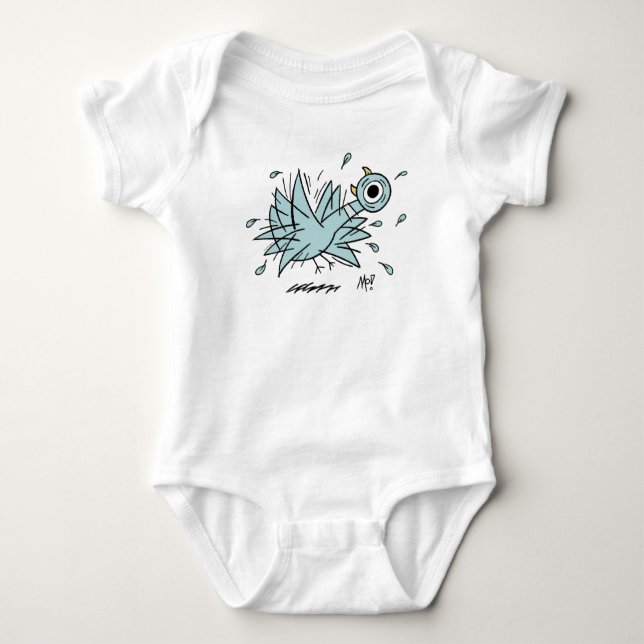 The Pigeon Freakout Baby White Bodysuit (Front)