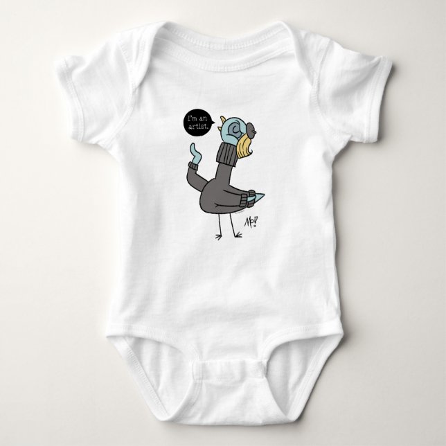 The Pigeon I'm an Artist Baby White Bodysuit (Front)
