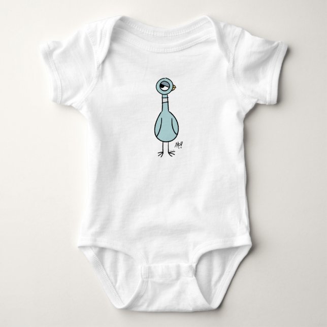 The Pigeon Side Eye Baby White Bodysuit (Front)