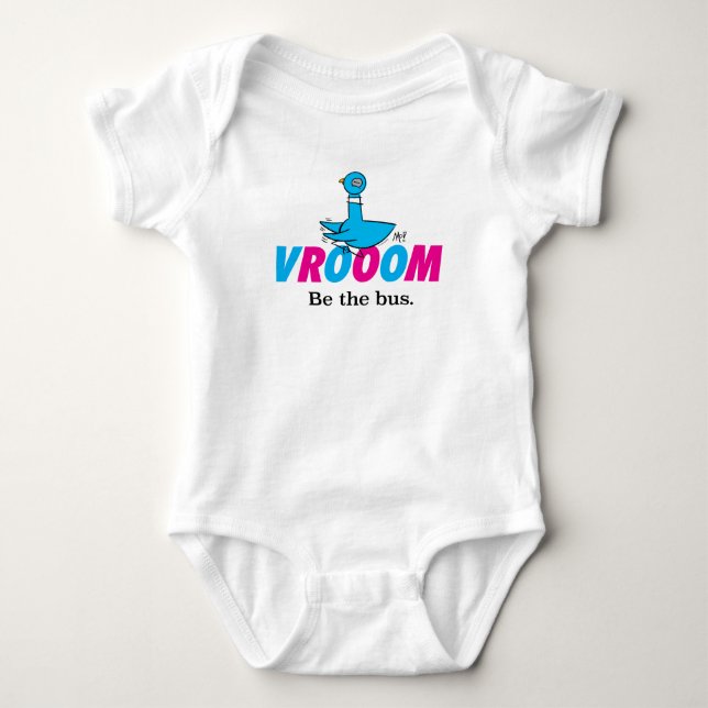 The Pigeon Vroom Baby White Bodysuit (Front)
