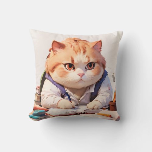 The pillow for the fat cat to do his homework
