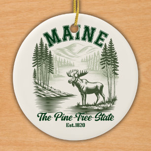 The Pine Tree State - Mountain Forest View Ceramic Ornament