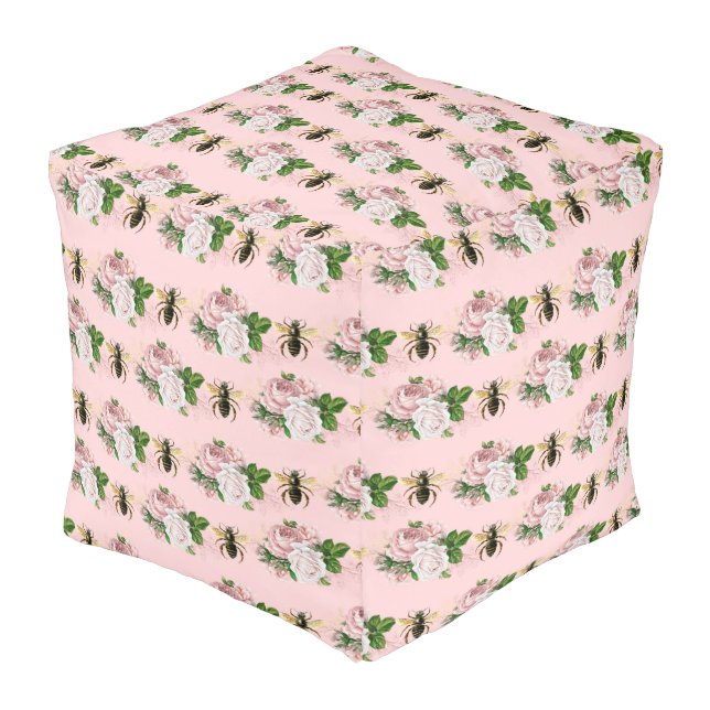 The Pink and Gold Bee Series Design 10  Pouf (Angled Front)