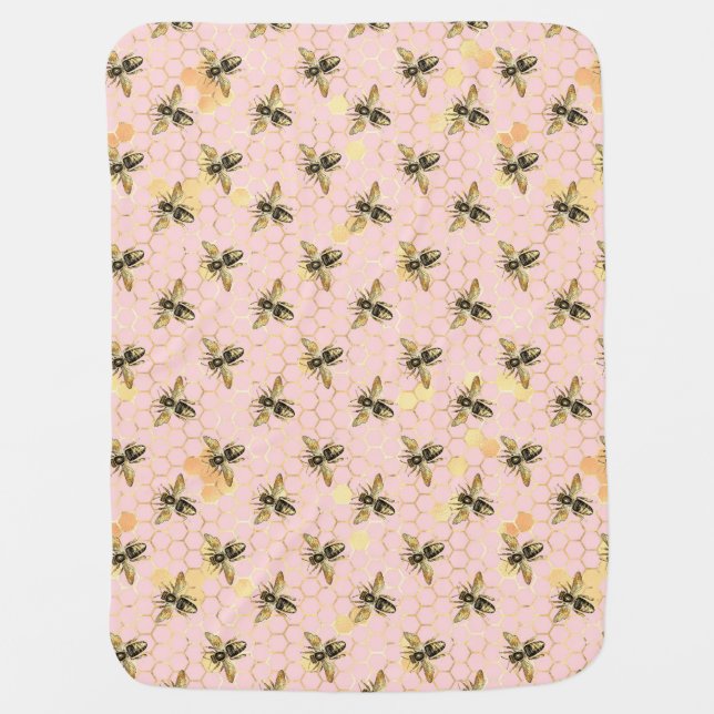 The Pink and Gold Bee Series Design 1 Baby Blanket (Front)