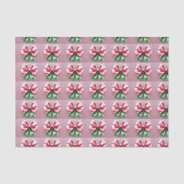 The Pink and Green Christmas Bow Tissue Paper (Front)