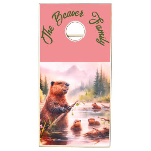 The Pink Beaver Family On The River Cornhole Set