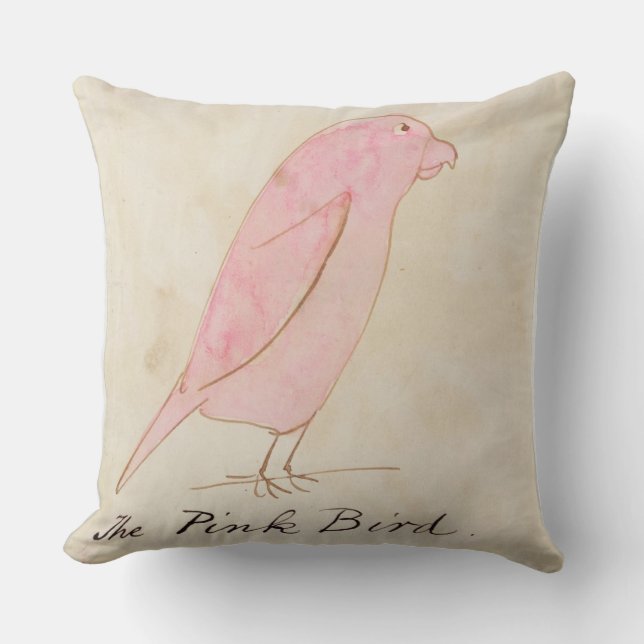 The Pink Bird, from 'Sixteen Drawings of Comic Bir Throw Pillow (Front)
