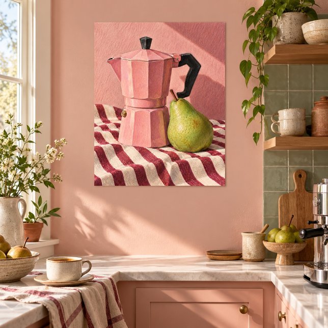 The Pink Espresso Pot Art Print (Unframed paper art print. All texture effects are printed. Room styling props are not included.)