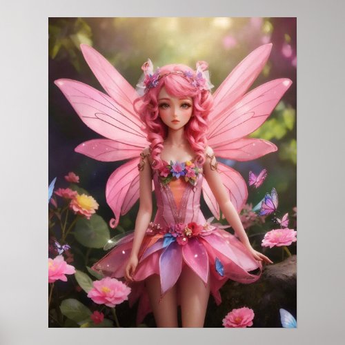 The Pink Fairy  Fantasy Digital Art Poster
