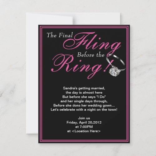 The Pink Final Fling Bachelorette Party Invitation