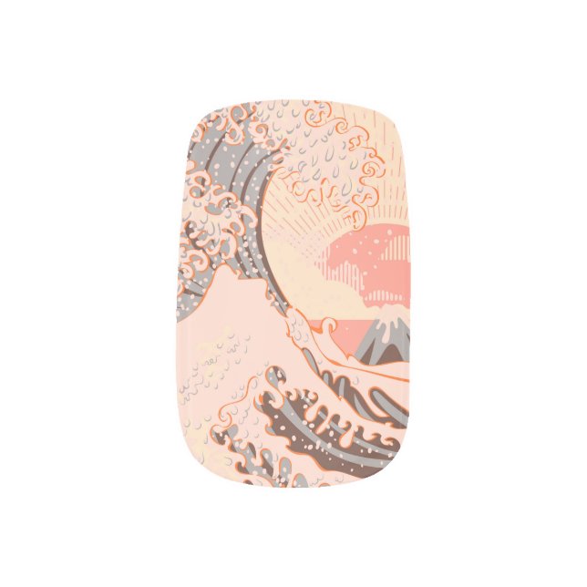 The pink great wave off kanagawa minx nail art (Left Thumb)