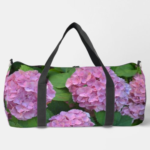 The pink Hortensia hydrangea Flowers  Duffle Bag