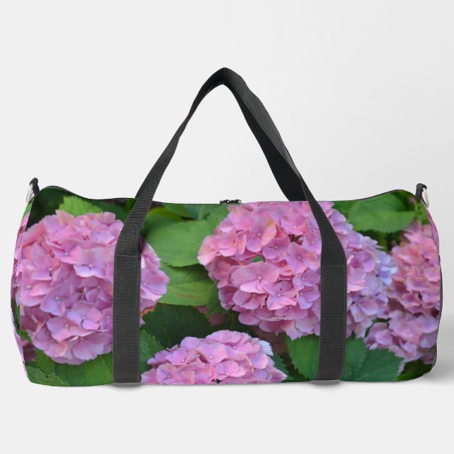 The pink Hortensia hydrangea Flowers  Duffle Bag (Front)