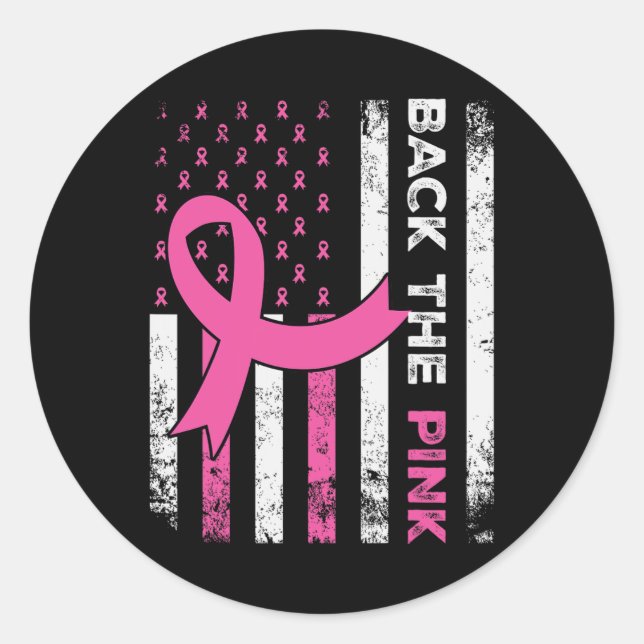 The Pink Ribbon American Flag Breast Cancer Awaren Classic Round Sticker (Front)