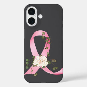 The Pink Ribbon with ivy On Gray iPhone 16 Case