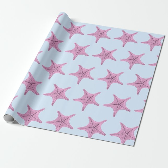 The Pink Starfish Nautical  Wrapping Paper (Unrolled)