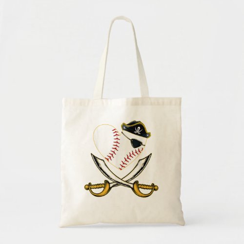 The  Pirate Baseball Heart With Skull Hat Tee Tote Bag