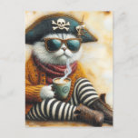 The Pirate Cat With Coffee Postcard