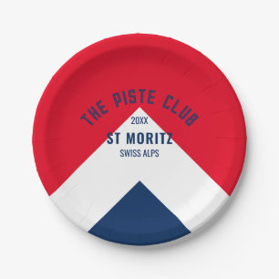 The Piste Club Navy Red Custom Winter Ski Party Paper Plates