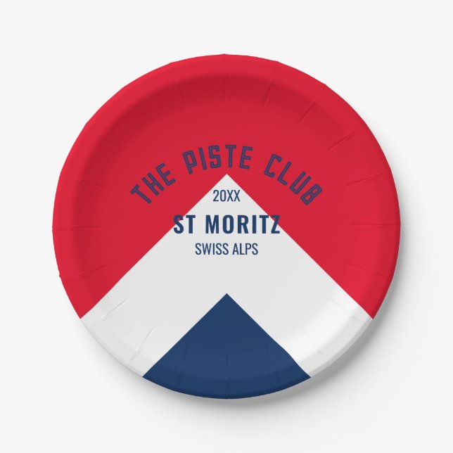 The Piste Club Navy Red Custom Winter Ski Party Paper Plates (Front)
