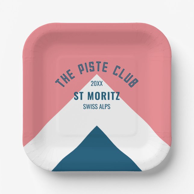 The Piste Club Pink Blue Custom Winter Ski Paper Plates (Front)