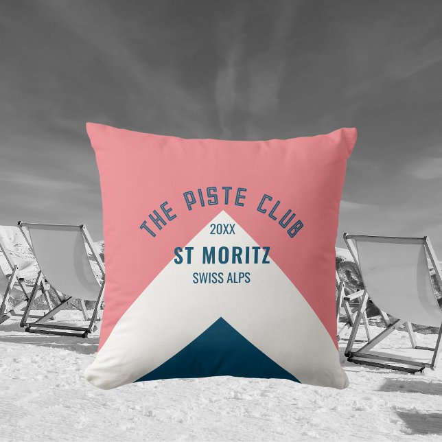 The Piste Club Pink Blue Custom Winter Ski Throw Pillow (Creator Uploaded)