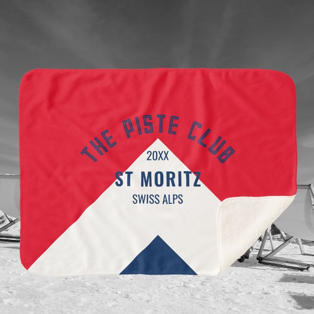 The Piste Club Red Navy Custom Winter Ski Sherpa Blanket (Creator Uploaded)